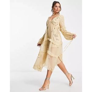 ASOS DESIGN a-line midi dress with cluster embellishment sequin floral 4 / S
